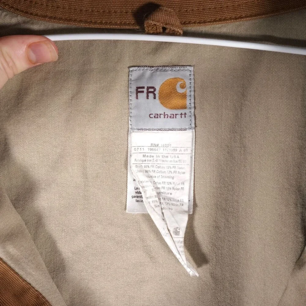 Carhartt FR Jacket Full Zip Made in USA Union Tan Brown 2XL
